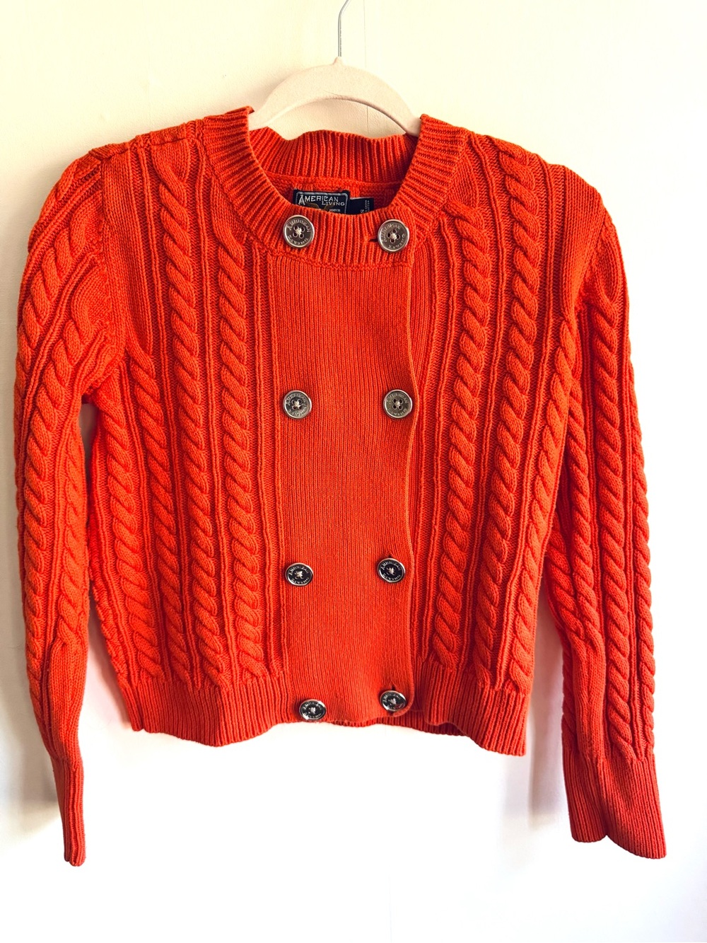 American Living Bright Orange Cable Double-Breasted Cardigan